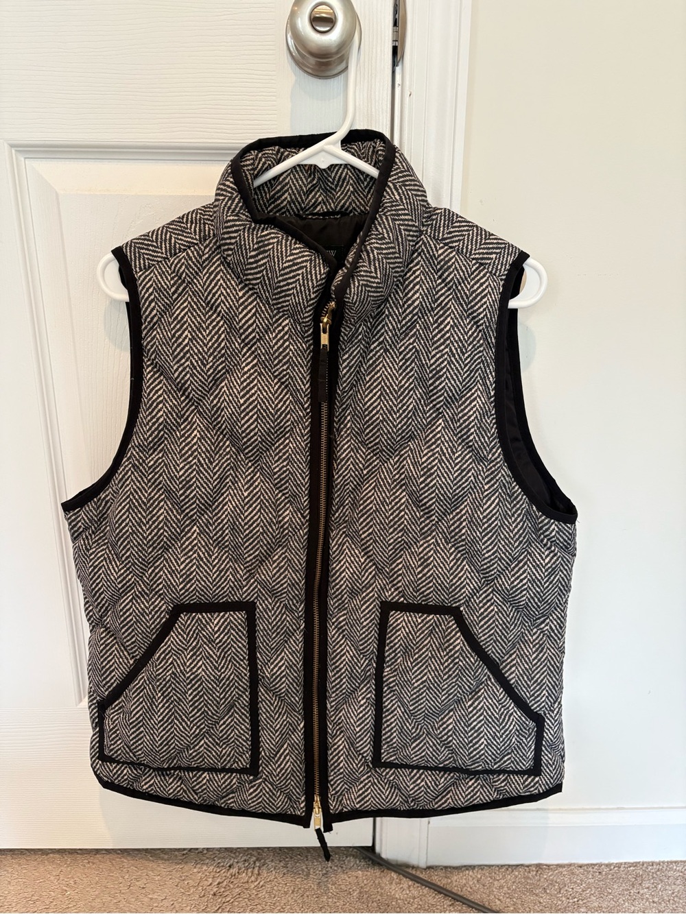 J Crew Herringbone Quilted Vest in Black & Cream